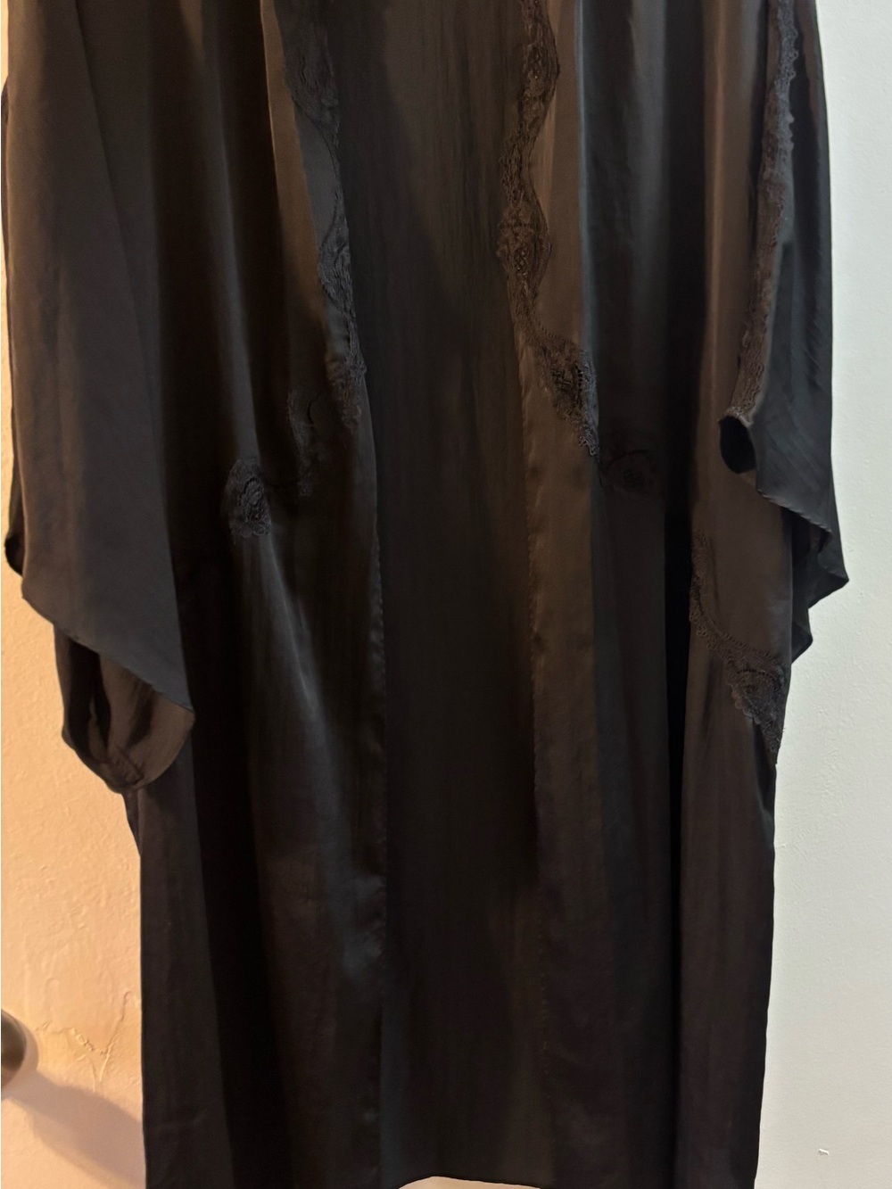 Victoria's Secret Black Satin Lace Trim Robe